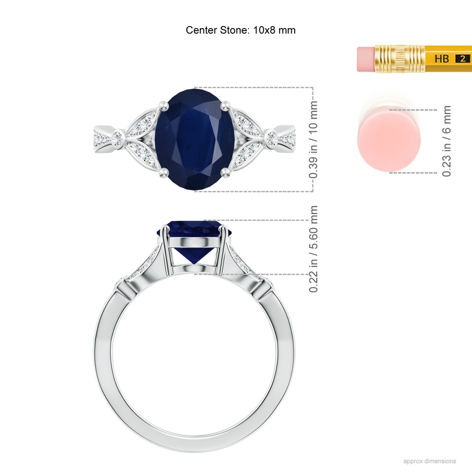 10x8mm A Nature-Inspired Oval Blue Sapphire Engagement Ring with Leaf Motifs in White Gold ruler