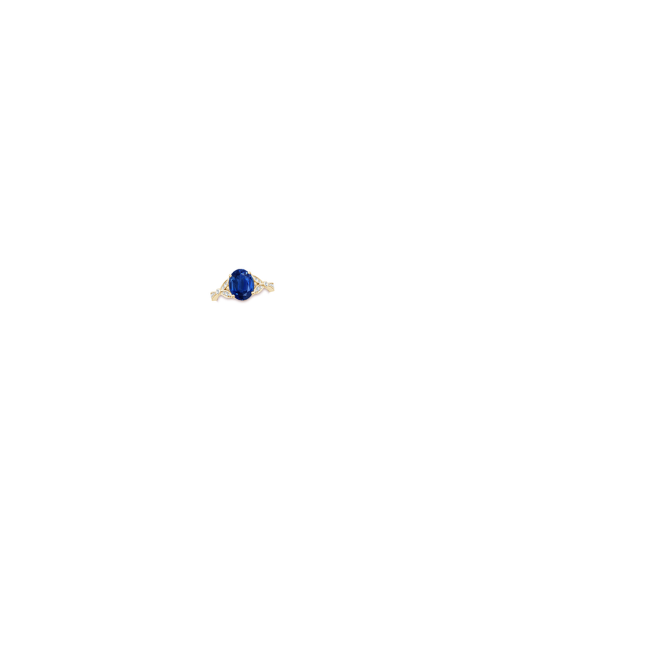 10x8mm AAA Nature-Inspired Oval Blue Sapphire Engagement Ring with Leaf Motifs in Yellow Gold hand