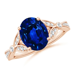 10x8mm AAAA Nature-Inspired Oval Blue Sapphire Engagement Ring with Leaf Motifs in Rose Gold