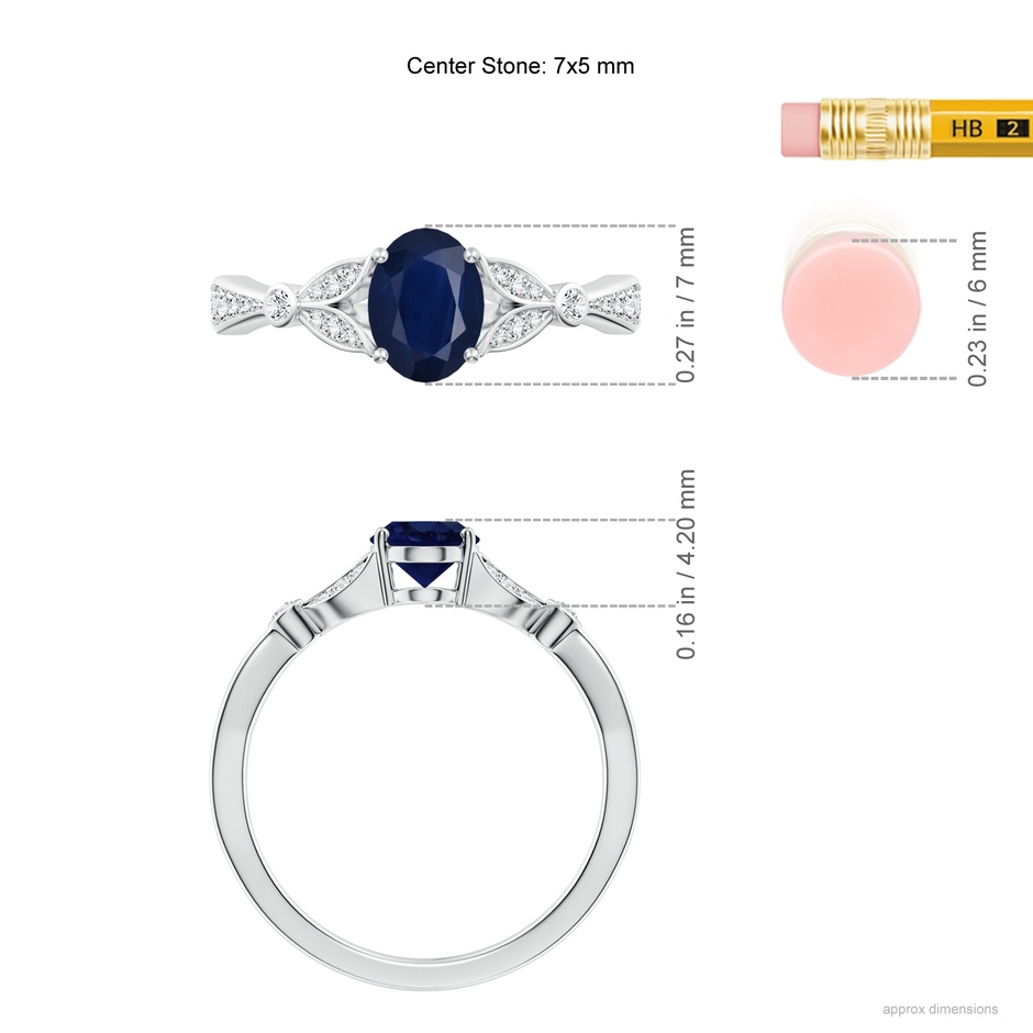 7x5mm A Nature-Inspired Oval Blue Sapphire Engagement Ring with Leaf Motifs in White Gold ruler