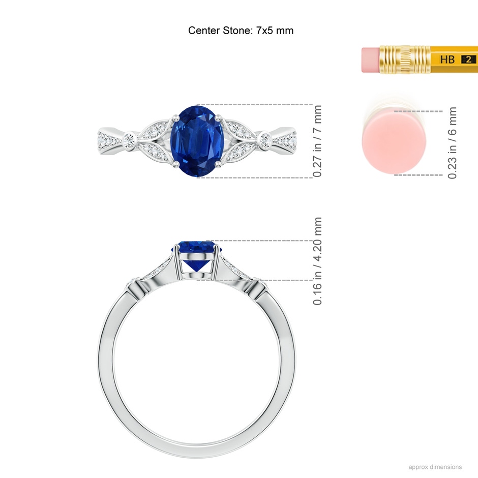 7x5mm AAA Nature-Inspired Oval Blue Sapphire Engagement Ring with Leaf Motifs in White Gold ruler