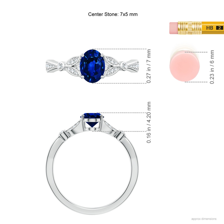 7x5mm AAAA Nature-Inspired Oval Blue Sapphire Engagement Ring with Leaf Motifs in P950 Platinum ruler