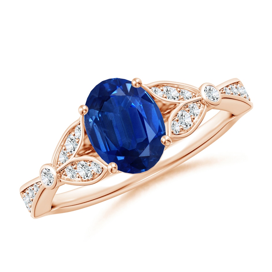 8x6mm AAA Nature-Inspired Oval Blue Sapphire Engagement Ring with Leaf Motifs in Rose Gold 