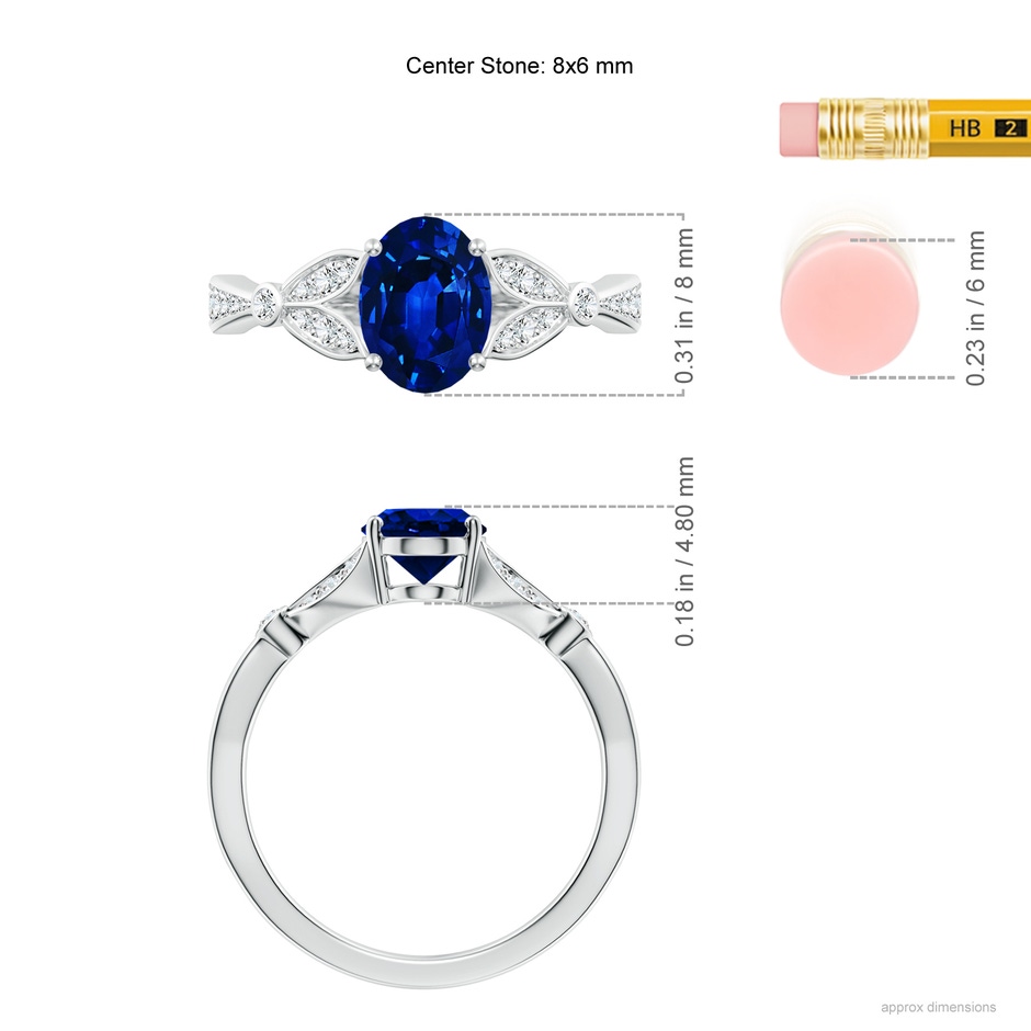 8x6mm AAAA Nature-Inspired Oval Blue Sapphire Engagement Ring with Leaf Motifs in White Gold ruler