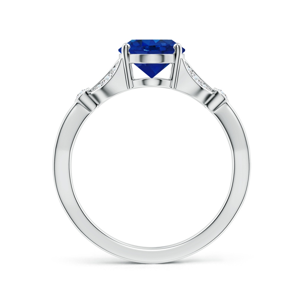 9x7mm AAA Nature-Inspired Oval Blue Sapphire Engagement Ring with Leaf Motifs in White Gold - side 199