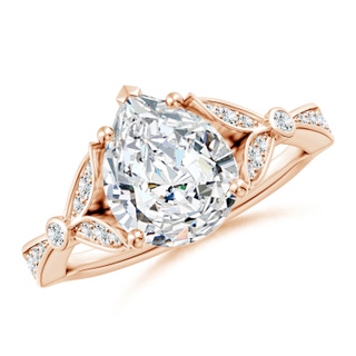 10x8mm GVS2 Nature-Inspired Pear Diamond Engagement Ring with Leaf Motifs in 9K Rose Gold