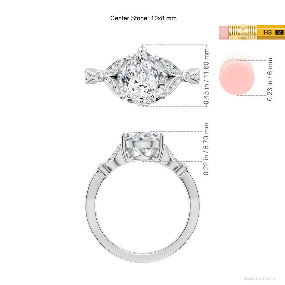 10x8mm HSI2 Nature-Inspired Pear Diamond Engagement Ring with Leaf Motifs in P950 Platinum ruler