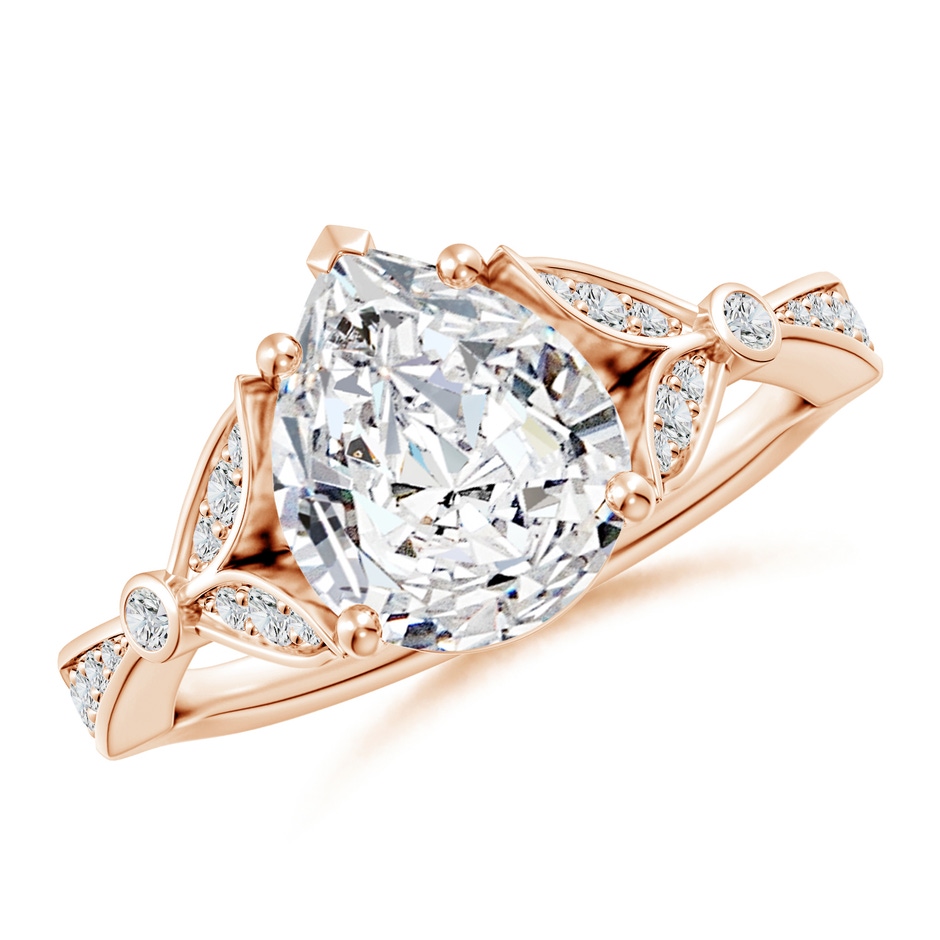 10x8mm HSI2 Nature-Inspired Pear Diamond Engagement Ring with Leaf Motifs in Rose Gold 