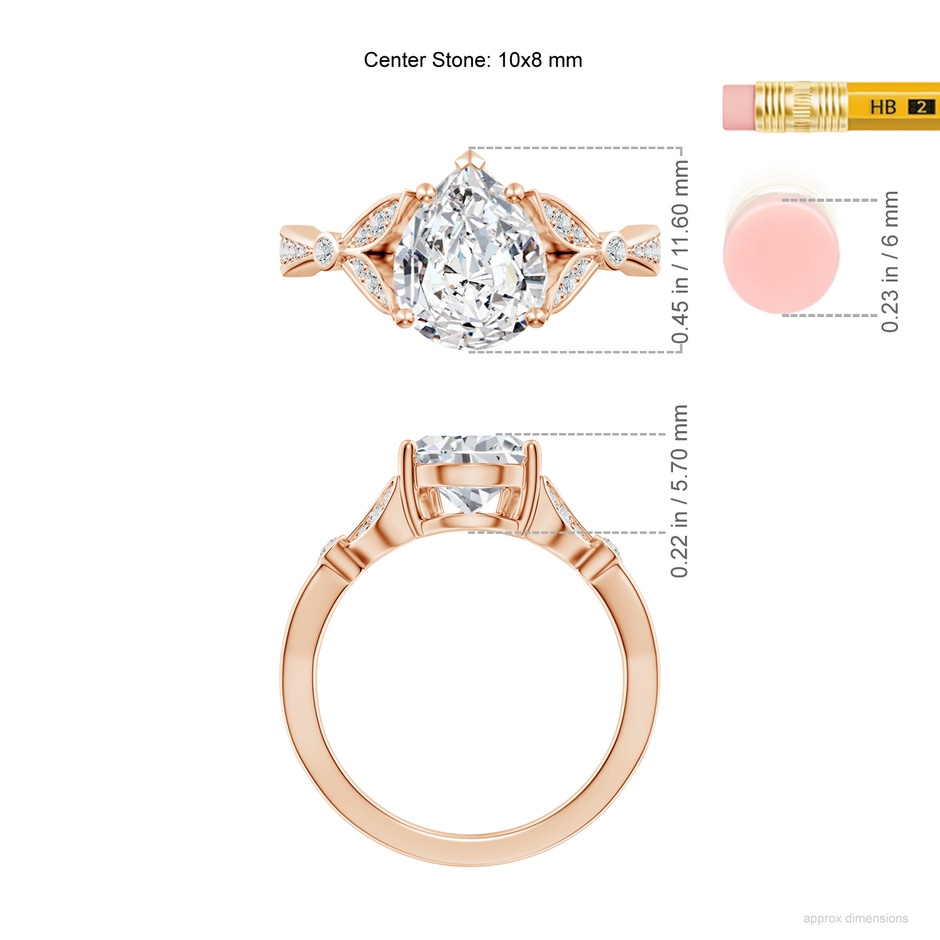 10x8mm HSI2 Nature-Inspired Pear Diamond Engagement Ring with Leaf Motifs in Rose Gold ruler