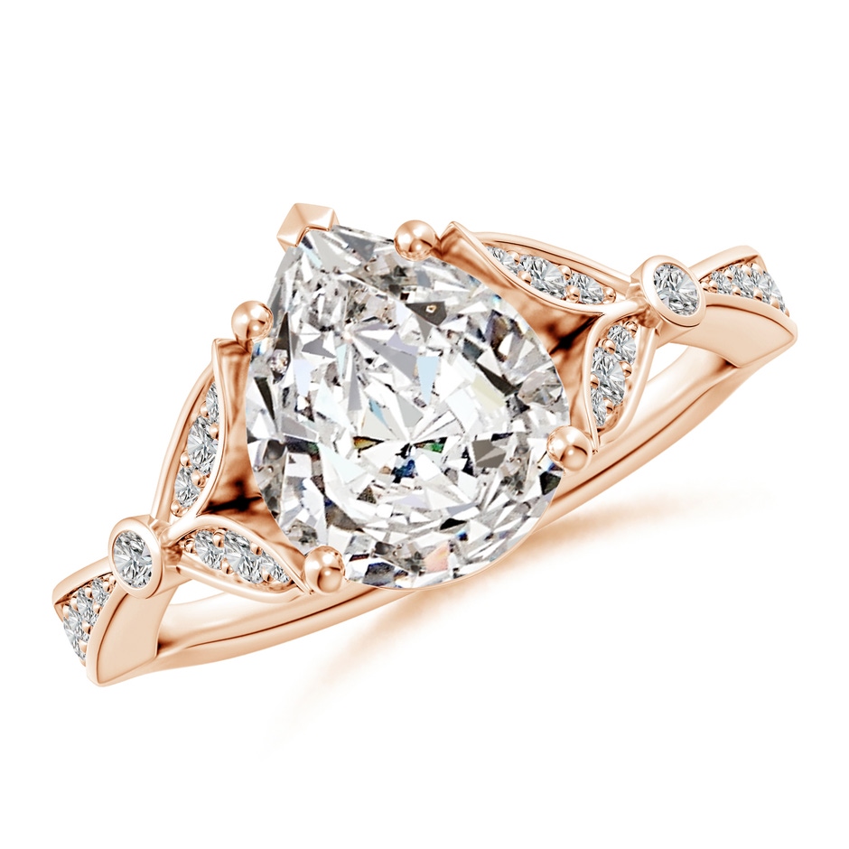 10x8mm IJI1I2 Nature-Inspired Pear Diamond Engagement Ring with Leaf Motifs in 9K Rose Gold 