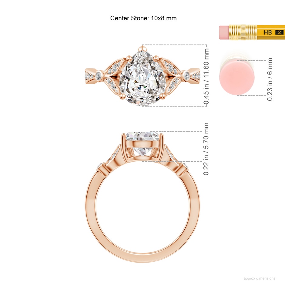 10x8mm IJI1I2 Nature-Inspired Pear Diamond Engagement Ring with Leaf Motifs in 9K Rose Gold ruler
