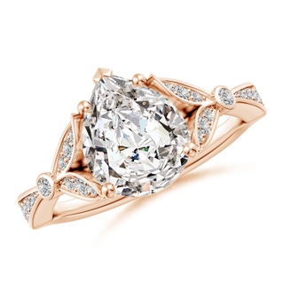 10x8mm IJI1I2 Nature-Inspired Pear Diamond Engagement Ring with Leaf Motifs in Rose Gold