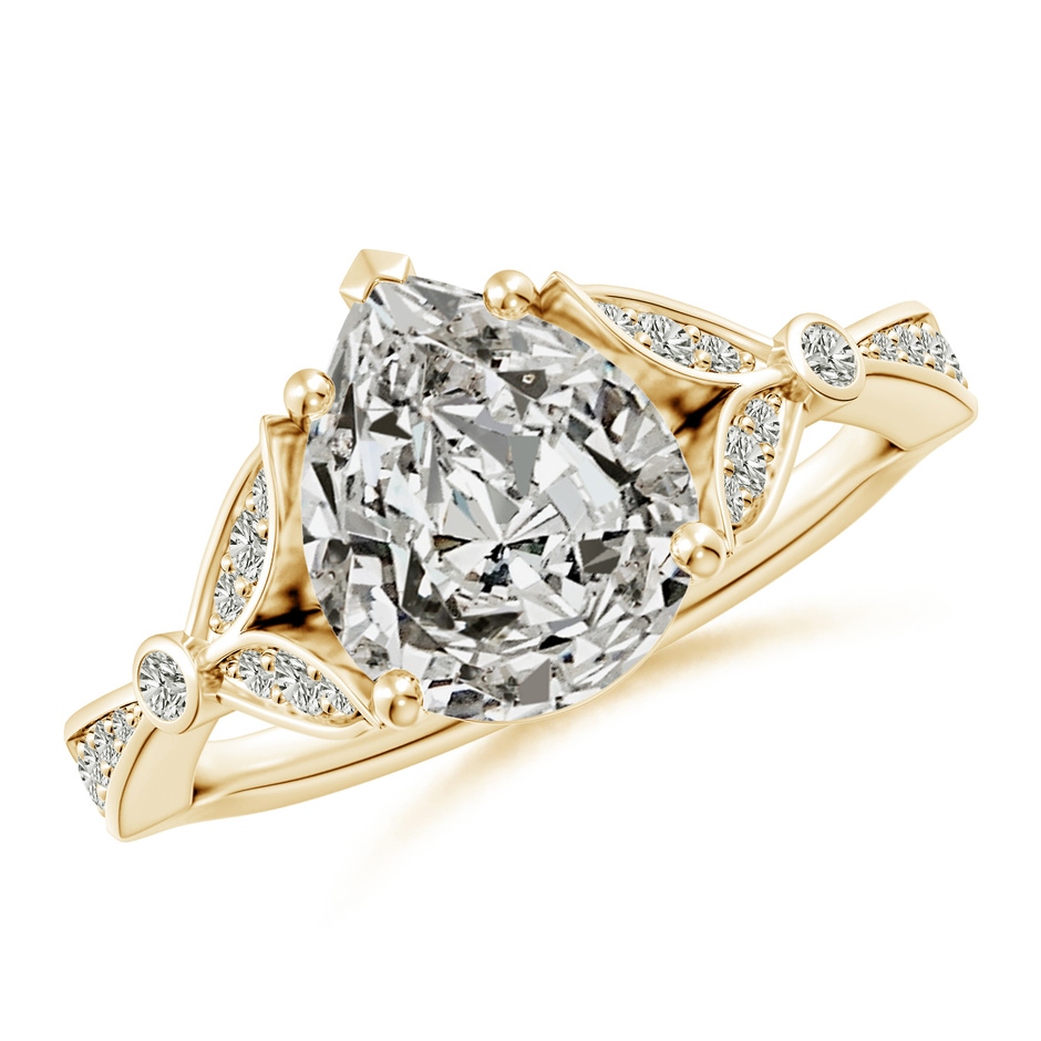 10x8mm KI3 Nature-Inspired Pear Diamond Engagement Ring with Leaf Motifs in Yellow Gold 