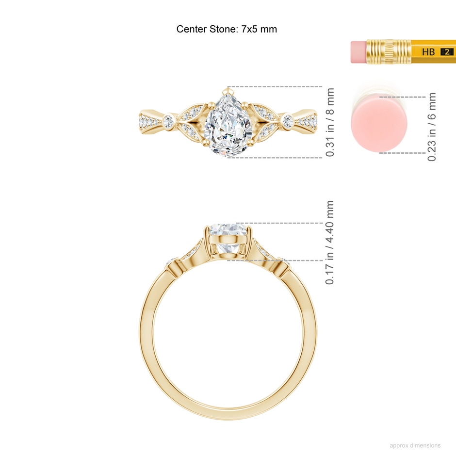 7x5mm GVS2 Nature-Inspired Pear Diamond Engagement Ring with Leaf Motifs in Yellow Gold ruler