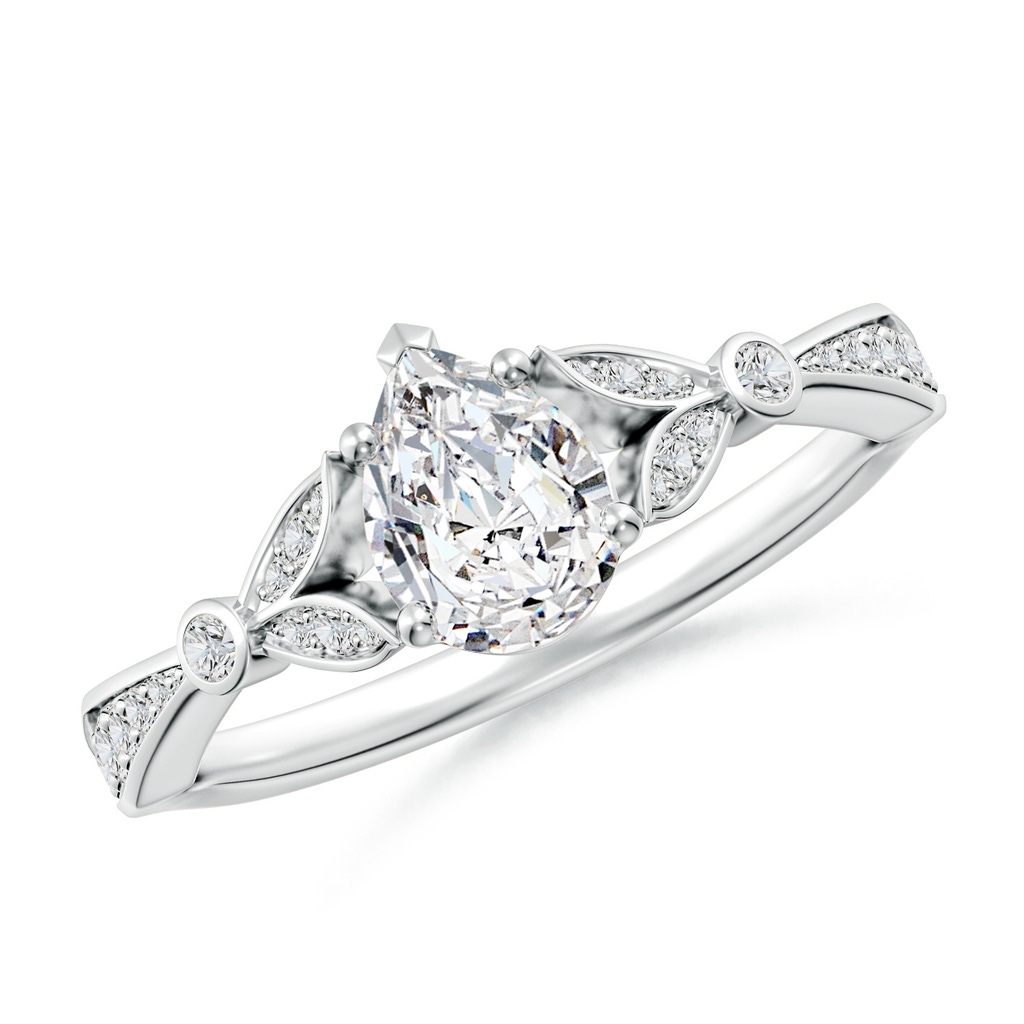 7x5mm HSI2 Nature-Inspired Pear Diamond Engagement Ring with Leaf Motifs in White Gold