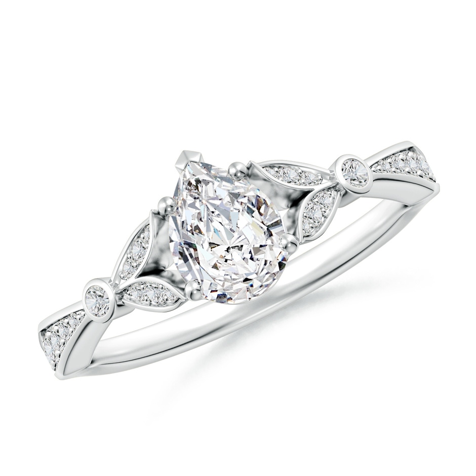 7x5mm HSI2 Nature-Inspired Pear Diamond Engagement Ring with Leaf Motifs in White Gold 