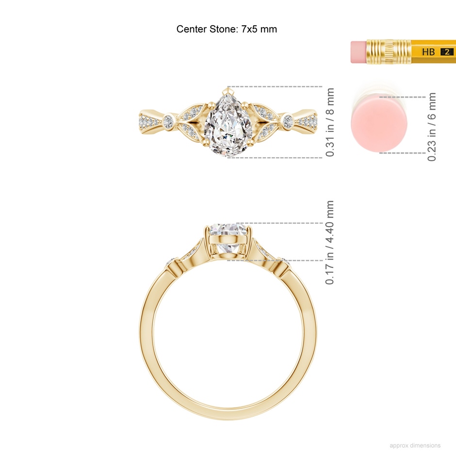 7x5mm IJI1I2 Nature-Inspired Pear Diamond Engagement Ring with Leaf Motifs in Yellow Gold ruler