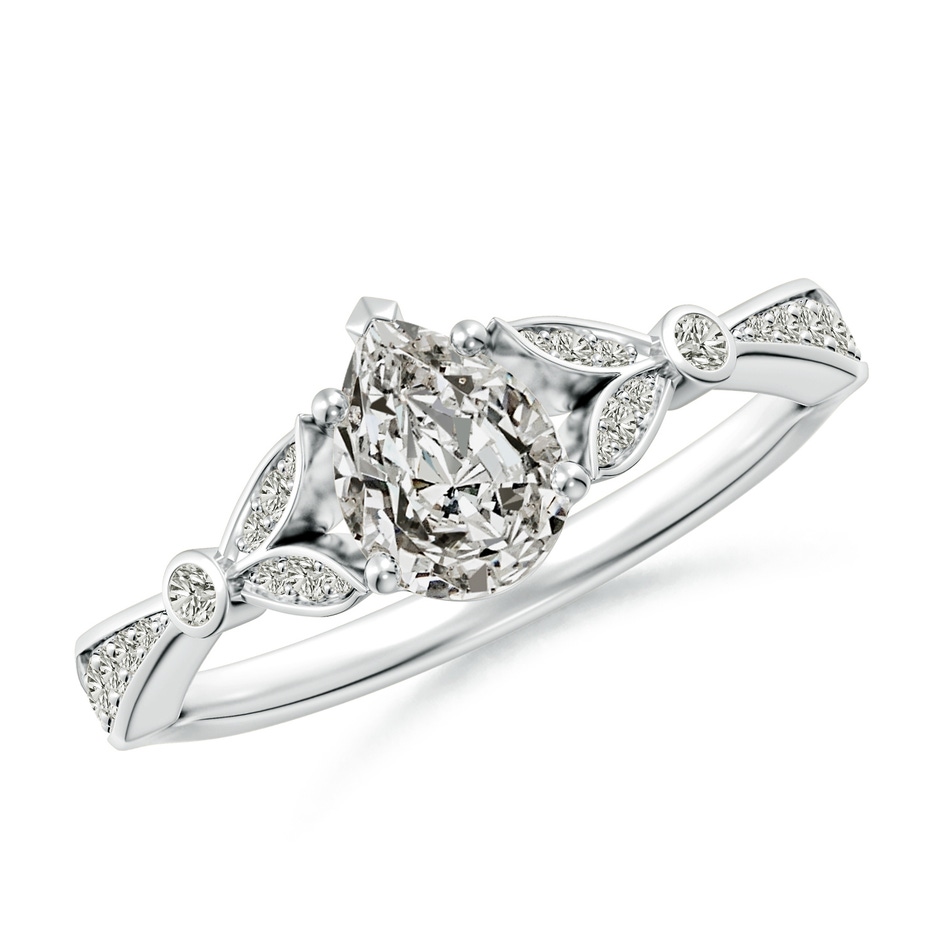 7x5mm KI3 Nature-Inspired Pear Diamond Engagement Ring with Leaf Motifs in White Gold 