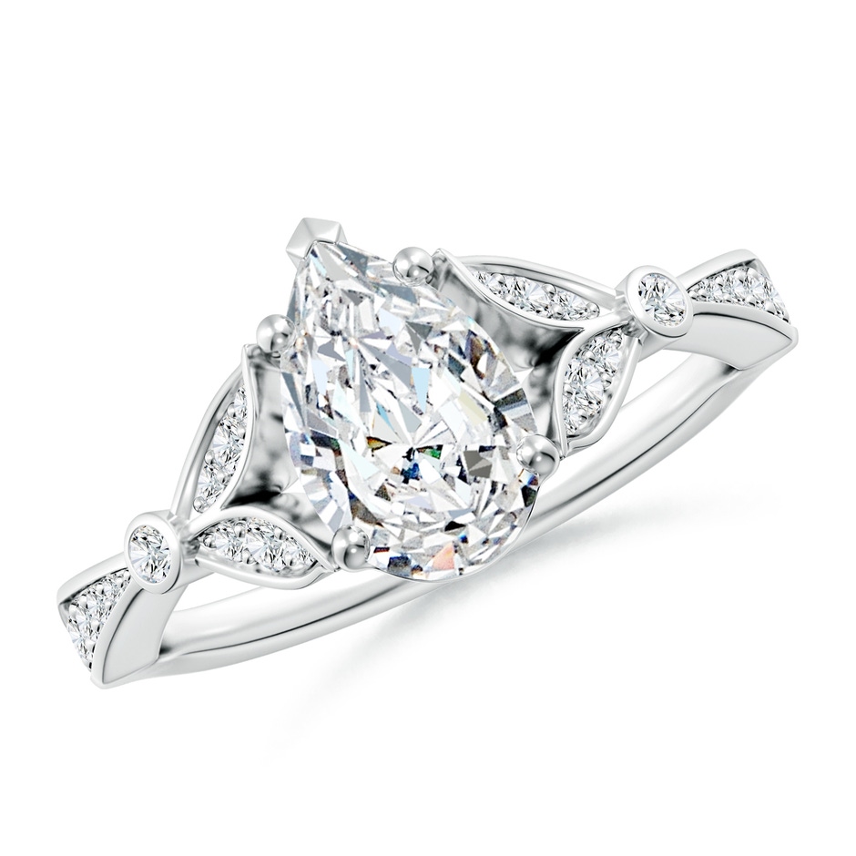 9.5x6mm GVS2 Nature-Inspired Pear Diamond Engagement Ring with Leaf Motifs in 18K White Gold 