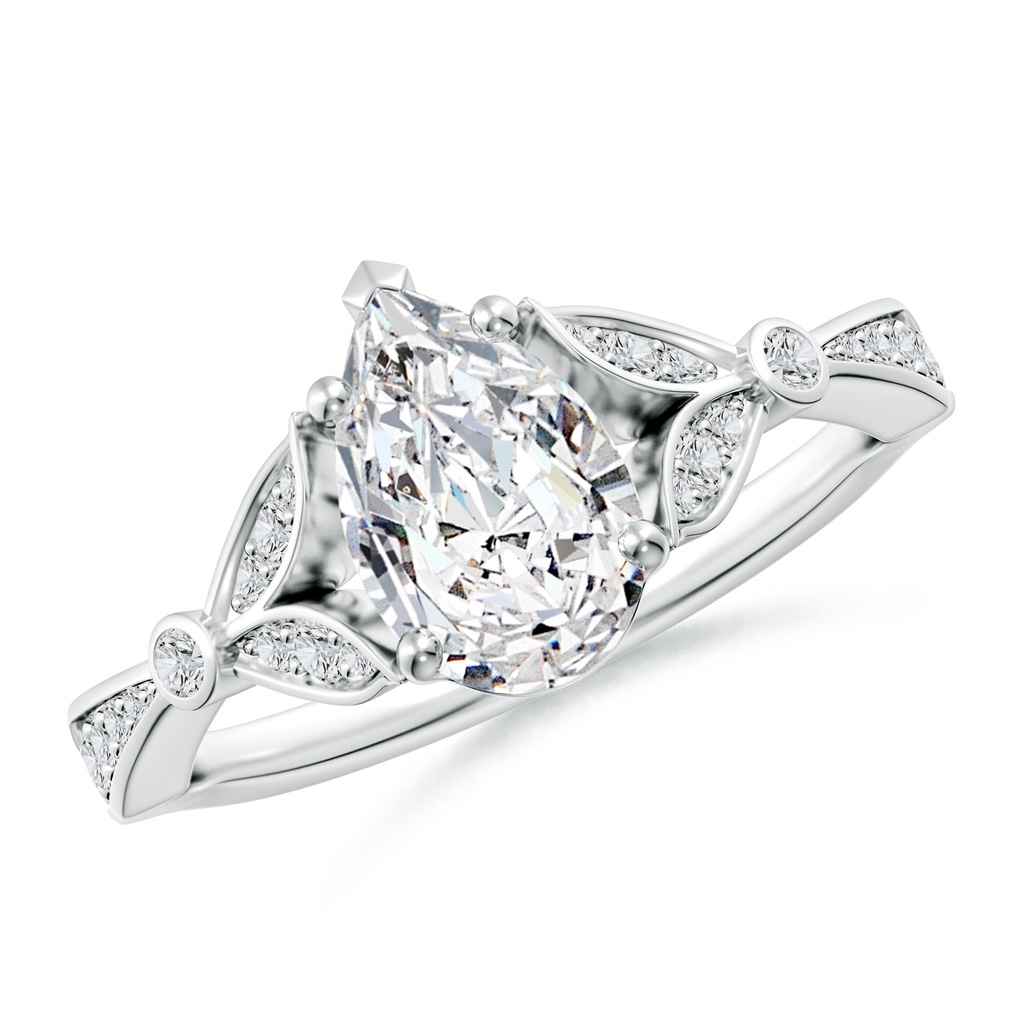 9.5x6mm HSI2 Nature-Inspired Pear Diamond Engagement Ring with Leaf Motifs in White Gold
