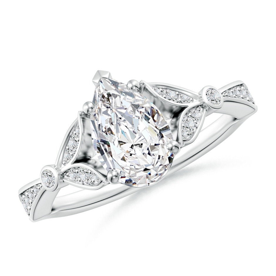 9.5x6mm HSI2 Nature-Inspired Pear Diamond Engagement Ring with Leaf Motifs in White Gold 