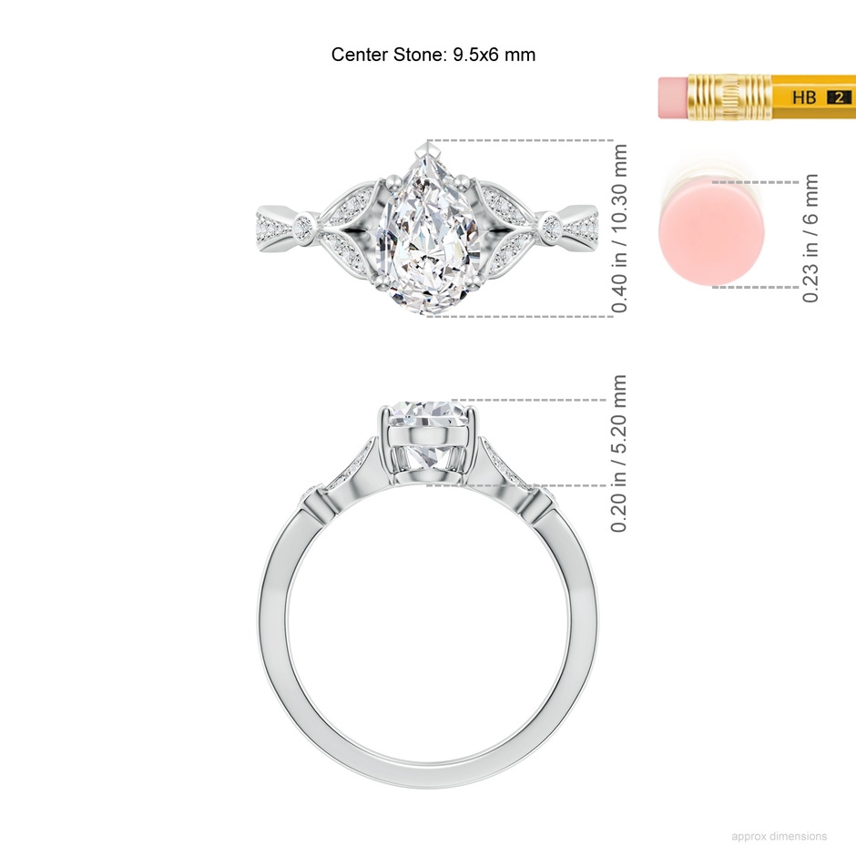 9.5x6mm HSI2 Nature-Inspired Pear Diamond Engagement Ring with Leaf Motifs in White Gold ruler