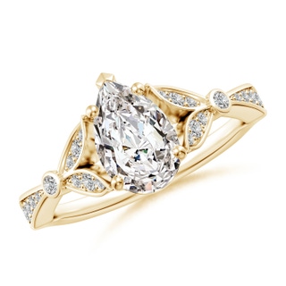 9.5x6mm IJI1I2 Nature-Inspired Pear Diamond Engagement Ring with Leaf Motifs in Yellow Gold