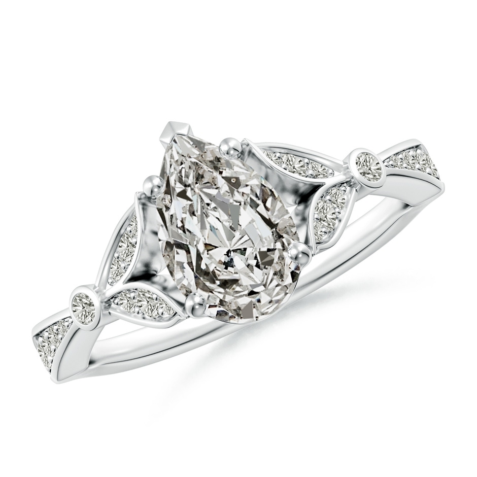 9.5x6mm KI3 Nature-Inspired Pear Diamond Engagement Ring with Leaf Motifs in White Gold 