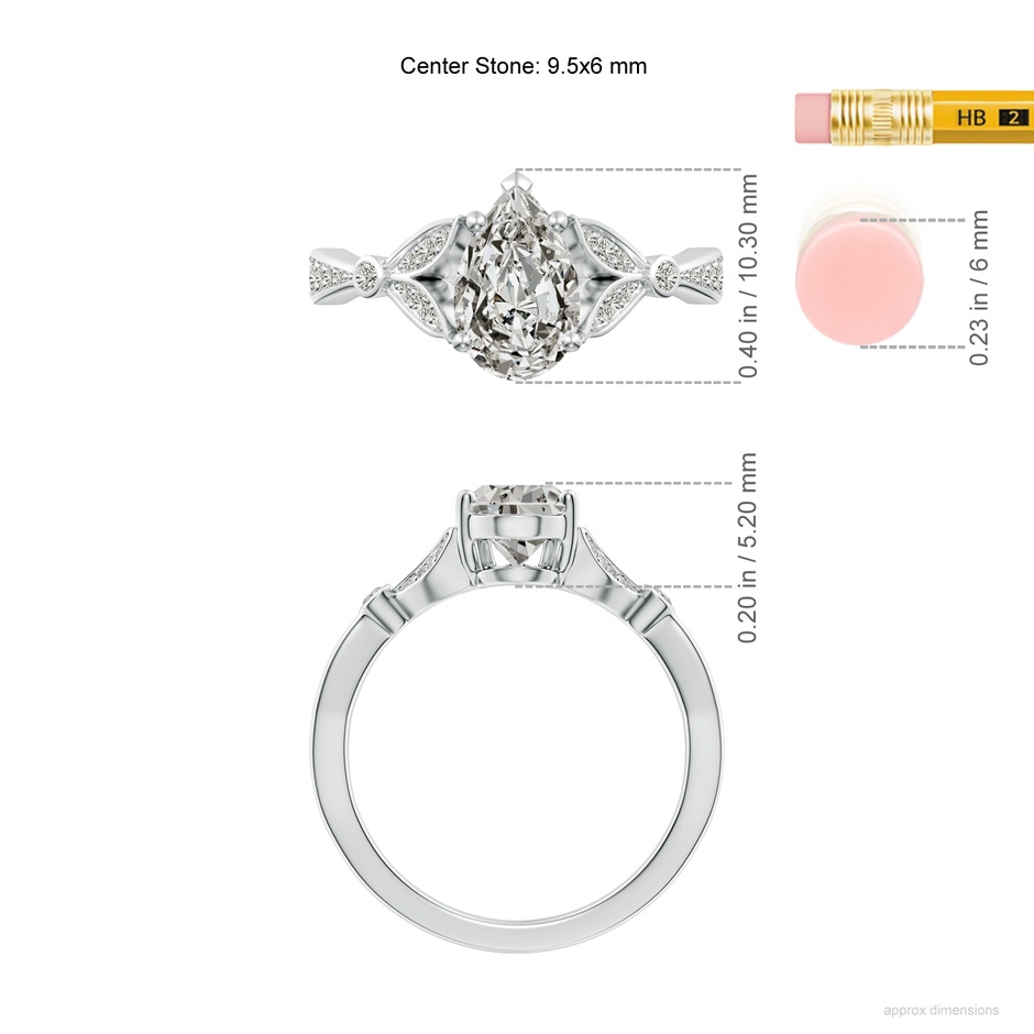 9.5x6mm KI3 Nature-Inspired Pear Diamond Engagement Ring with Leaf Motifs in White Gold ruler