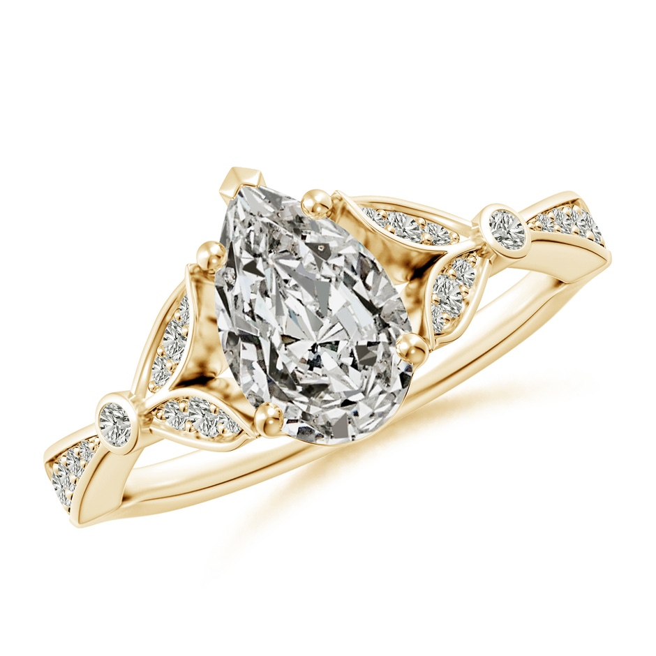 9.5x6mm KI3 Nature-Inspired Pear Diamond Engagement Ring with Leaf Motifs in Yellow Gold 