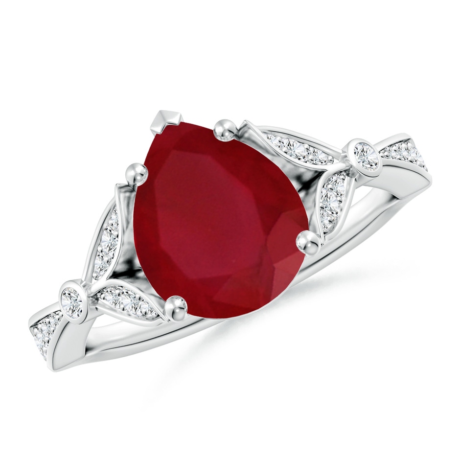 10x8mm AA Nature-Inspired Pear Ruby Engagement Ring with Leaf Motifs in P950 Platinum 