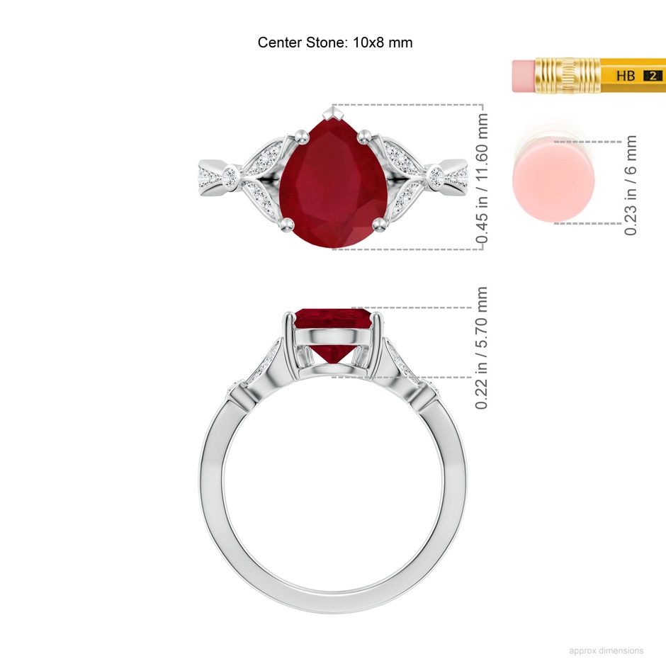 10x8mm AA Nature-Inspired Pear Ruby Engagement Ring with Leaf Motifs in P950 Platinum ruler