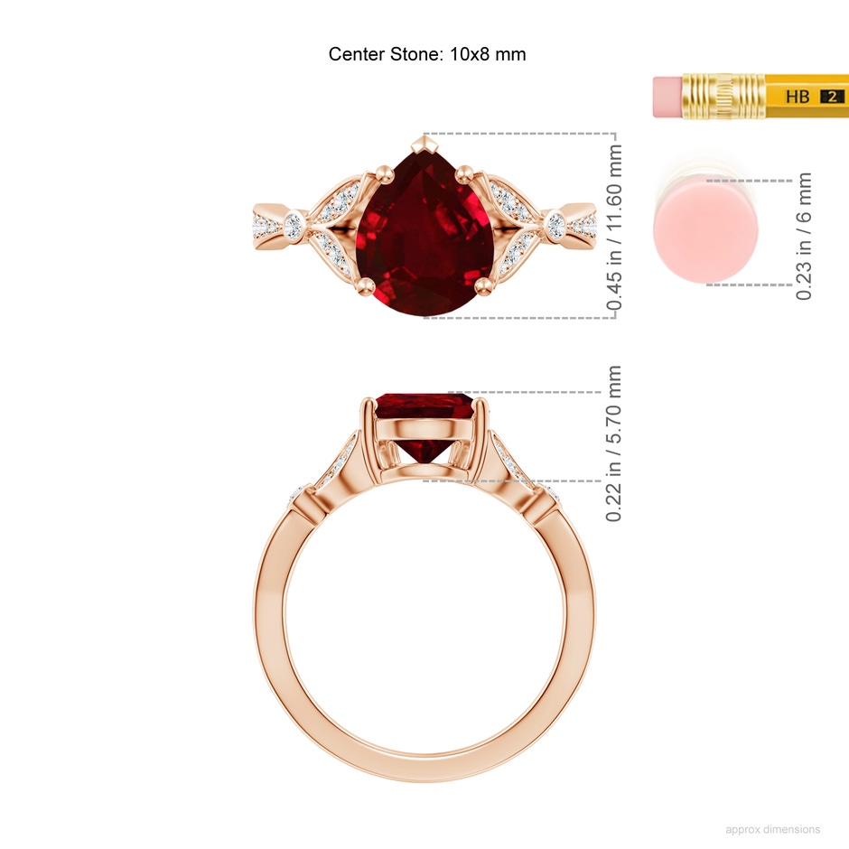 10x8mm AAAA Nature-Inspired Pear Ruby Engagement Ring with Leaf Motifs in Rose Gold ruler