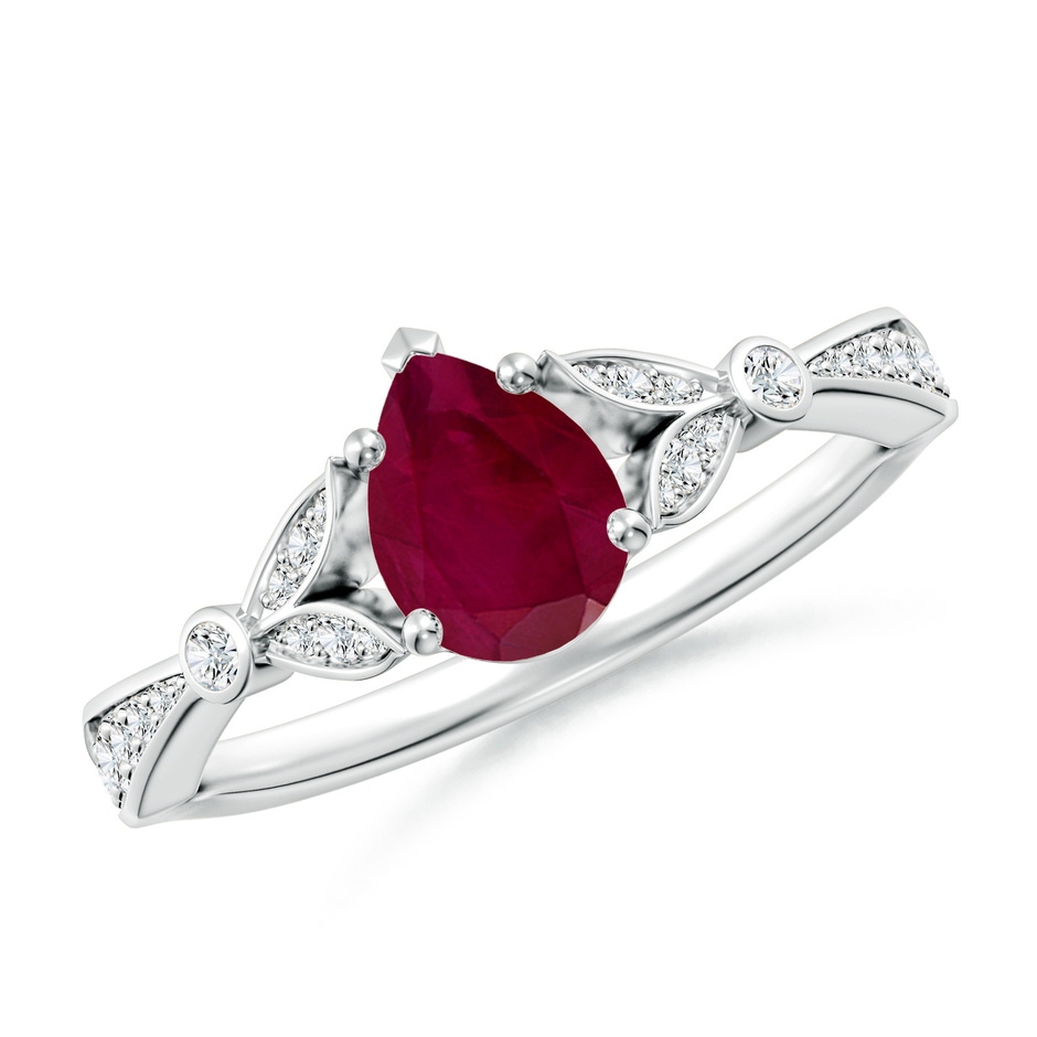 7x5mm A Nature-Inspired Pear Ruby Engagement Ring with Leaf Motifs in White Gold 