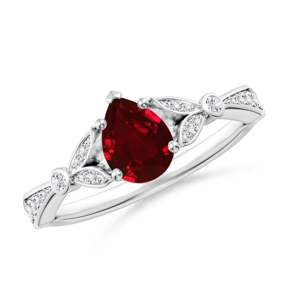 7x5mm AAAA Nature-Inspired Pear Ruby Engagement Ring with Leaf Motifs in P950 Platinum 
