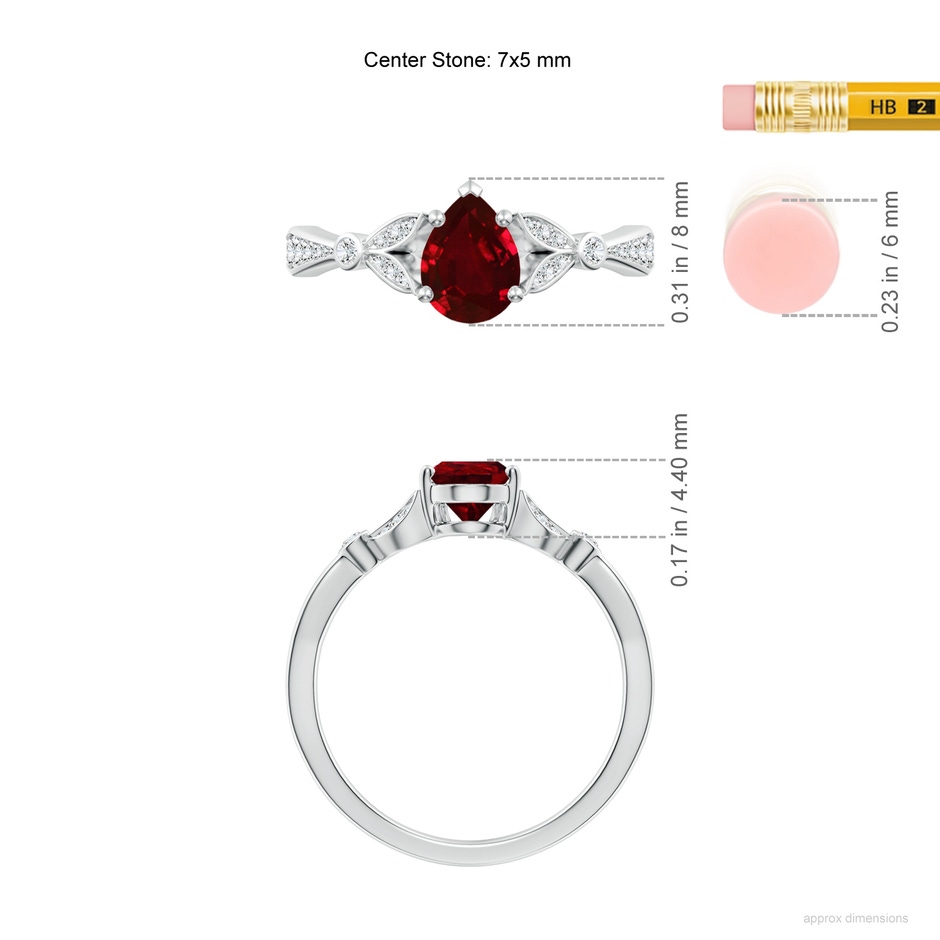 7x5mm AAAA Nature-Inspired Pear Ruby Engagement Ring with Leaf Motifs in P950 Platinum ruler