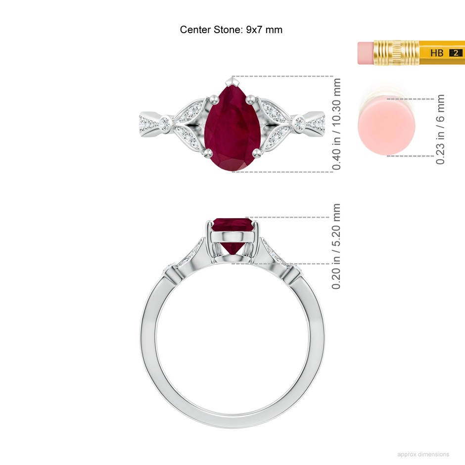 9x7mm A Nature-Inspired Pear Ruby Engagement Ring with Leaf Motifs in White Gold ruler