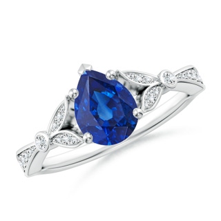 8x6mm AAA Nature-Inspired Pear Blue Sapphire Engagement Ring with Leaf Motifs in White Gold