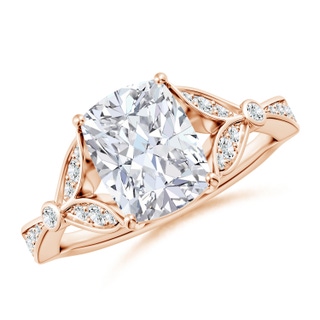 8.5x6.5mm GVS2 Nature-Inspired Cushion rectangular Diamond Engagement Ring with Leaf Motifs in Rose Gold