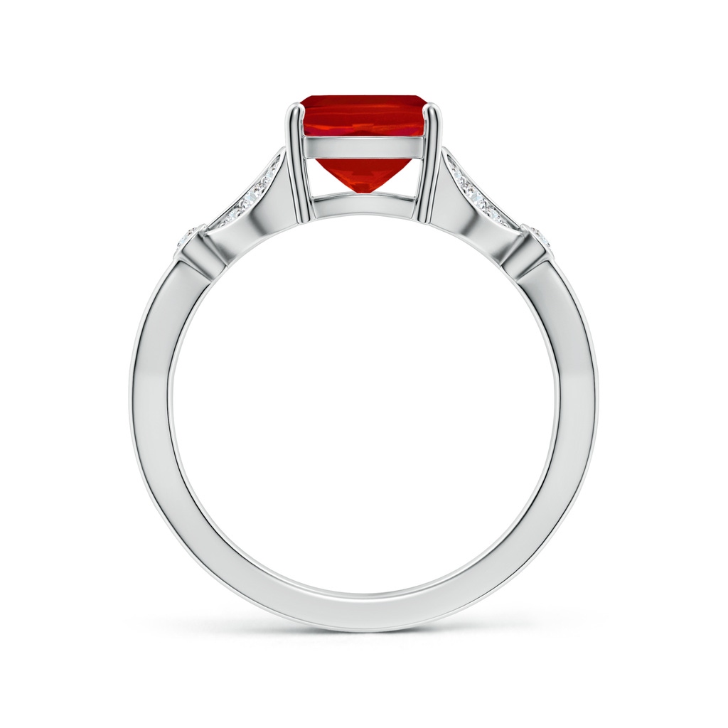 9x7mm AAA Nature-Inspired Emerald-Cut Ruby Engagement Ring with Leaf Motifs in White Gold Side 199