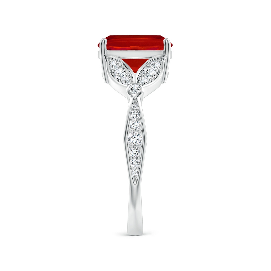9x7mm AAA Nature-Inspired Emerald-Cut Ruby Engagement Ring with Leaf Motifs in White Gold Side 299