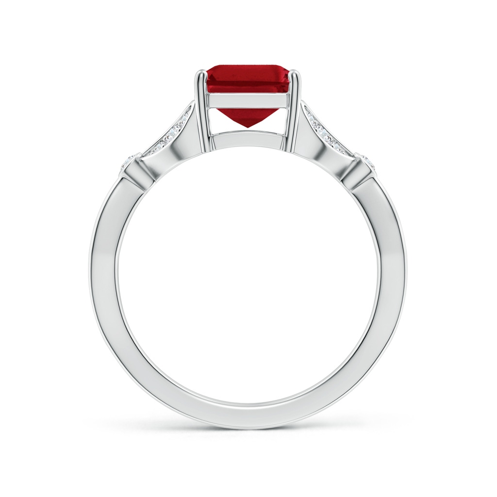 9x7mm AAA Nature-Inspired Cushion Rectangular Ruby Engagement Ring with Leaf Motifs in White Gold Side 199