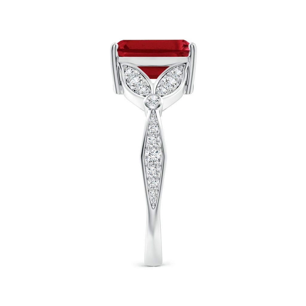 9x7mm AAA Nature-Inspired Cushion Rectangular Ruby Engagement Ring with Leaf Motifs in White Gold Side 299