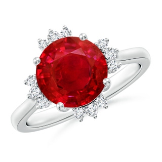 9mm AAA Prong-Set Round Ruby Halo Engagement Ring in P950 Platinum