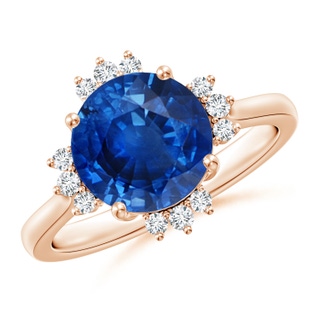 9mm AAA Prong-Set Round Blue Sapphire Halo Engagement Ring in 9K Rose Gold