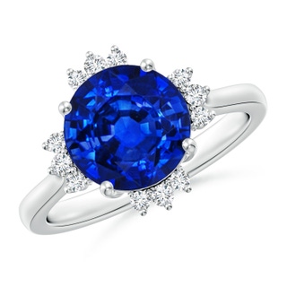 9mm AAAA Prong-Set Round Blue Sapphire Halo Engagement Ring in P950 Platinum