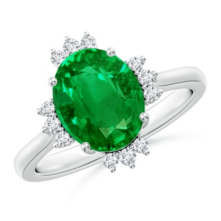 10x8mm AAAA Prong-Set Oval Emerald Halo Engagement Ring in P950 Platinum