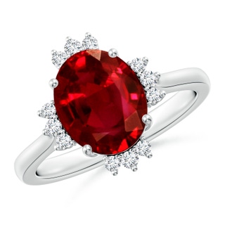 10x8mm AAAA Prong-Set Oval Ruby Halo Engagement Ring in P950 Platinum