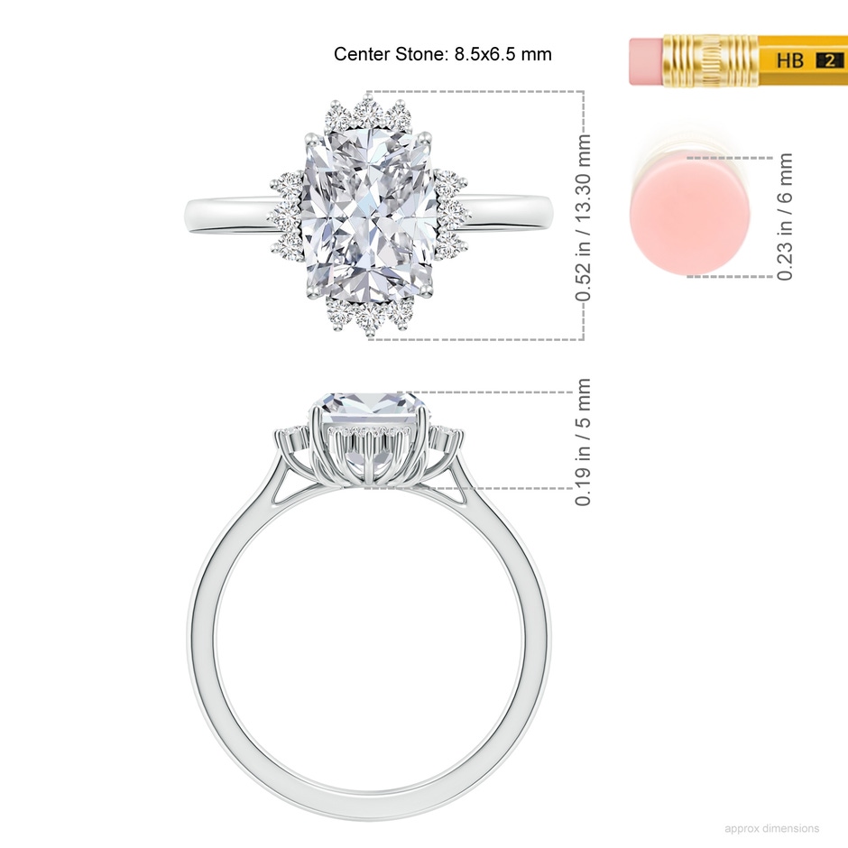 8.5x6.5mm HSI2 Prong-Set Cushion Rectangular Diamond Halo Engagement Ring in White Gold ruler