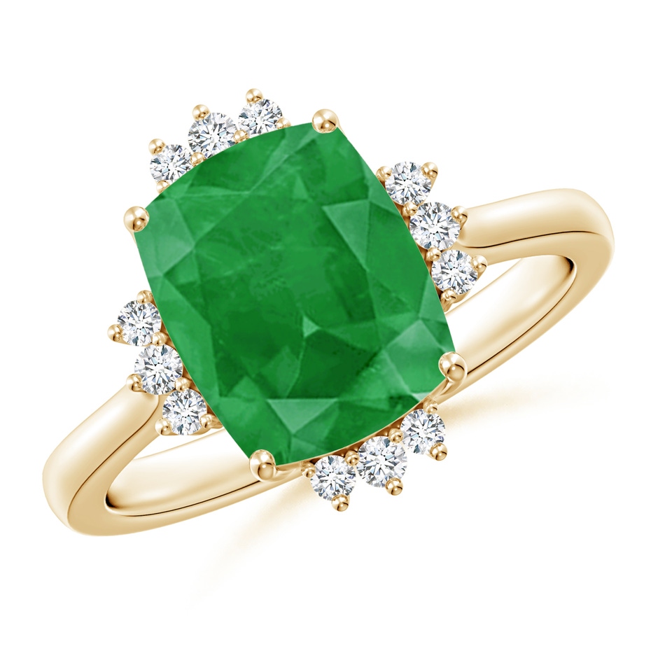 10x8mm A Prong-Set Cushion Rectangular Emerald Halo Engagement Ring in Yellow Gold 